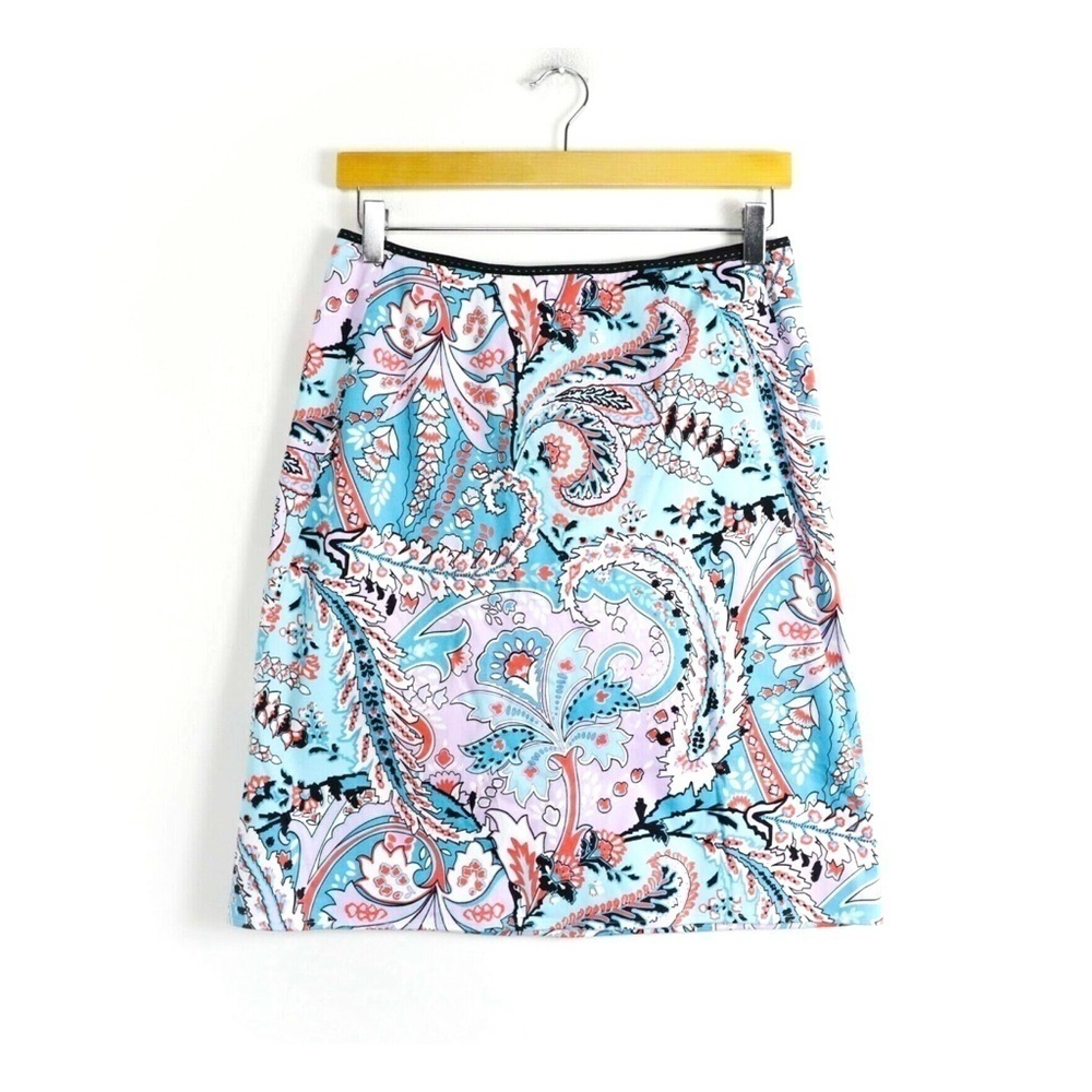 Tahari blue paisley print skirt light cotton stretch 6 summer beach resort wear